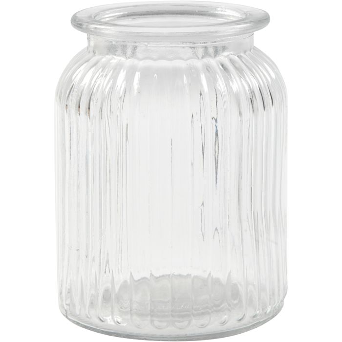 Barattolo in vetro, H: 14,5 cm, diam 11 cm, misura buco 7 cm, 6 pz/ 1 conf.