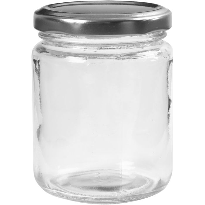 Barattolo in vetro, H: 9,1 cm, diam 6,8 cm, 240 ml, transparent, 12 pz/ 1 conf.