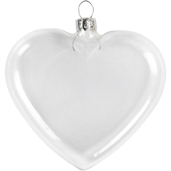 Cuore di vetro piatto, H: 9 cm, L: 7.8 cm, spess. 2,1 cm, 6 pz/ 1 conf.