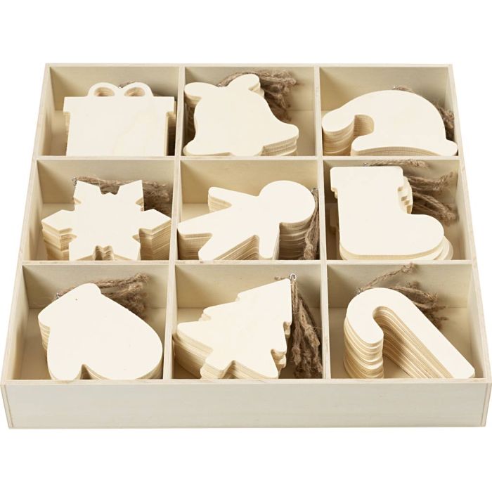 Decorazione in legno, Figure natalizie, misura 7-9 cm, spess. 4 mm, 90 pz/ 1 conf.