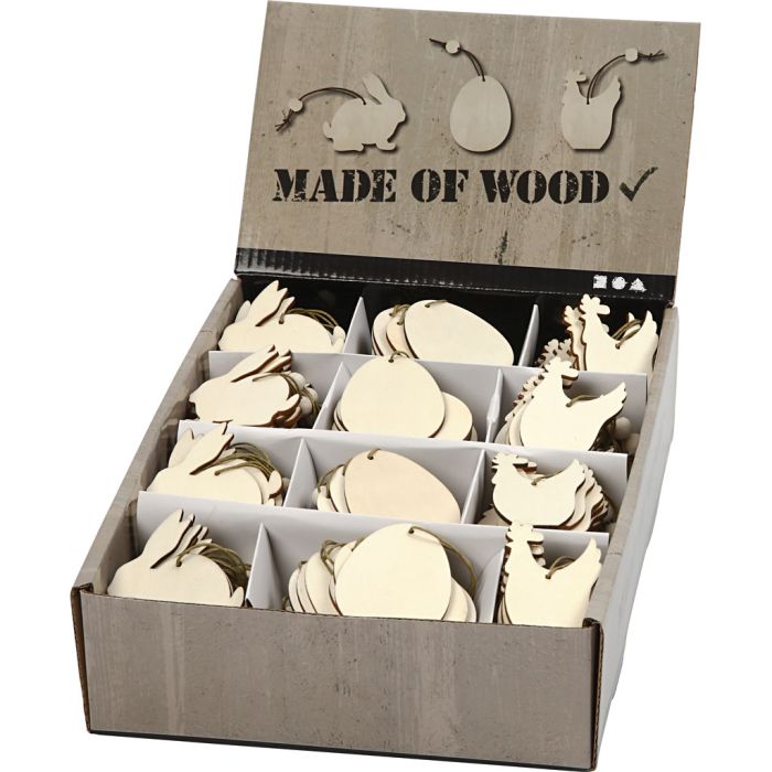 Decorazione in legno, coniglio, uovo, gallina, misura 6 cm, spess. 3 mm, 200 pz/ 1 conf.