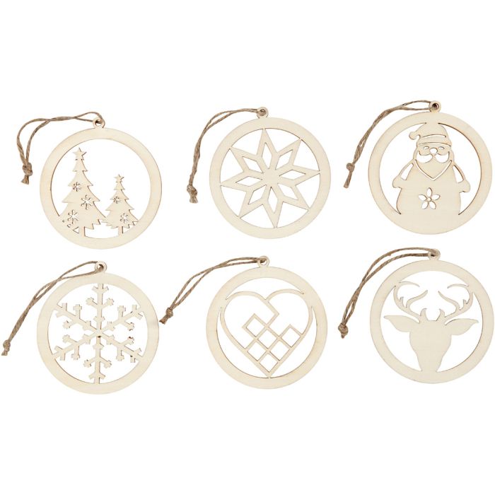 Decori natalizi, diam 8 cm, spess. 0,3 cm, 6 pz/ 1 conf.