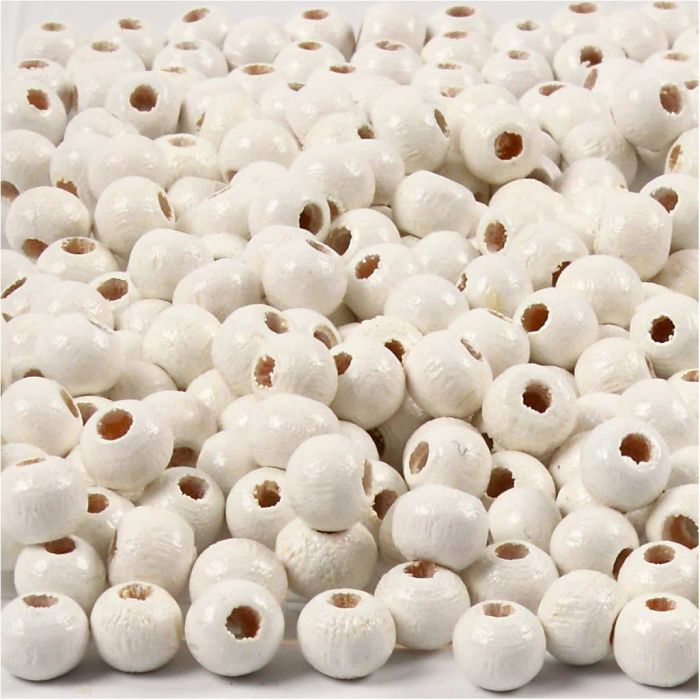 Perline in Legno, diam 5 mm, misura buco 1,5 mm, ca. 150 pz, bianco, 6 g/ 1 conf.