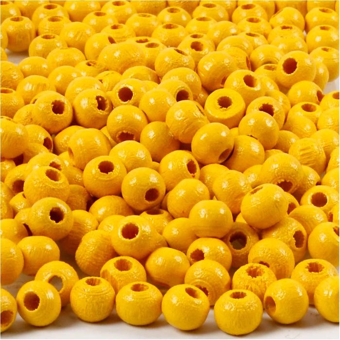 Perline in Legno, diam 5 mm, misura buco 1,5 mm, ca. 150 pz, giallo, 6 g/ 1 conf.
