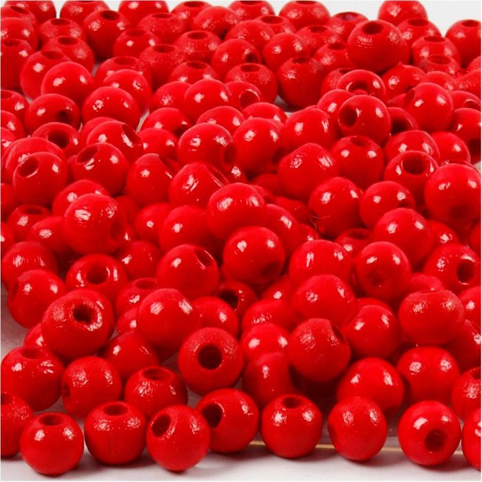 Perline in Legno, diam 5 mm, misura buco 1,5 mm, ca. 150 pz, rosso, 6 g/ 1 conf.