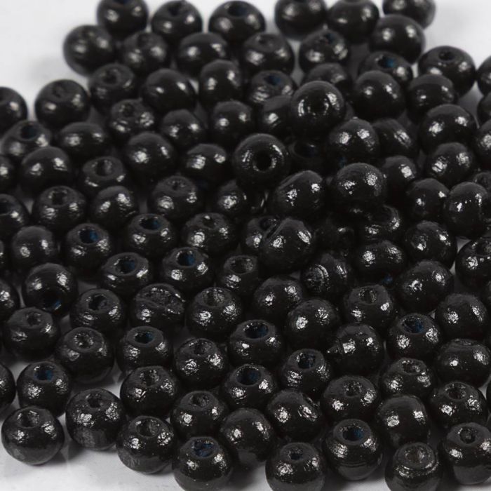 Perline in Legno, diam 5 mm, misura buco 1,5 mm, ca. 150 pz, nero, 6 g/ 1 conf.