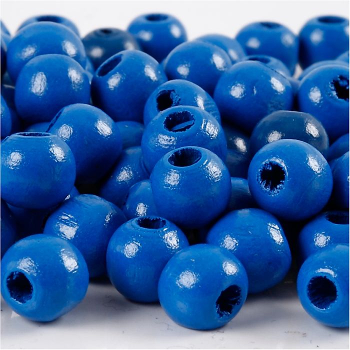 Perline in Legno, diam 12 mm, misura buco 3 mm, ca. 40 pz, blu, 22 g/ 1 conf.