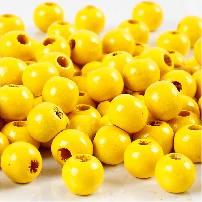 Perline in Legno, diam 8 mm, misura buco 2 mm, ca. 80 pz, giallo, 15 g/ 1 conf.