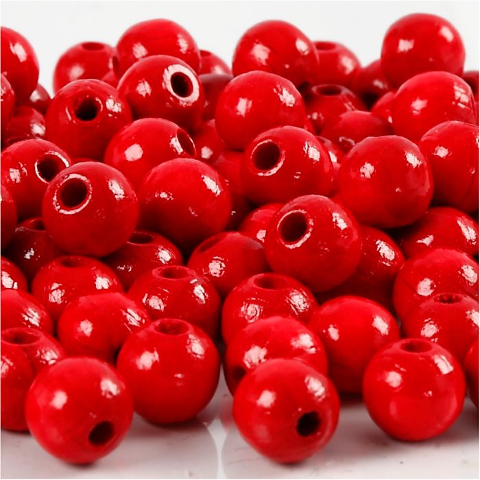 Perline in Legno, diam 8 mm, misura buco 2 mm, ca. 80 pz, rosso, 15 g/ 1 conf.