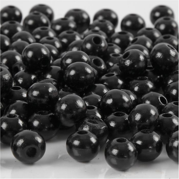 Perline in Legno, diam 8 mm, misura buco 2 mm, ca. 80 pz, nero, 15 g/ 1 conf.