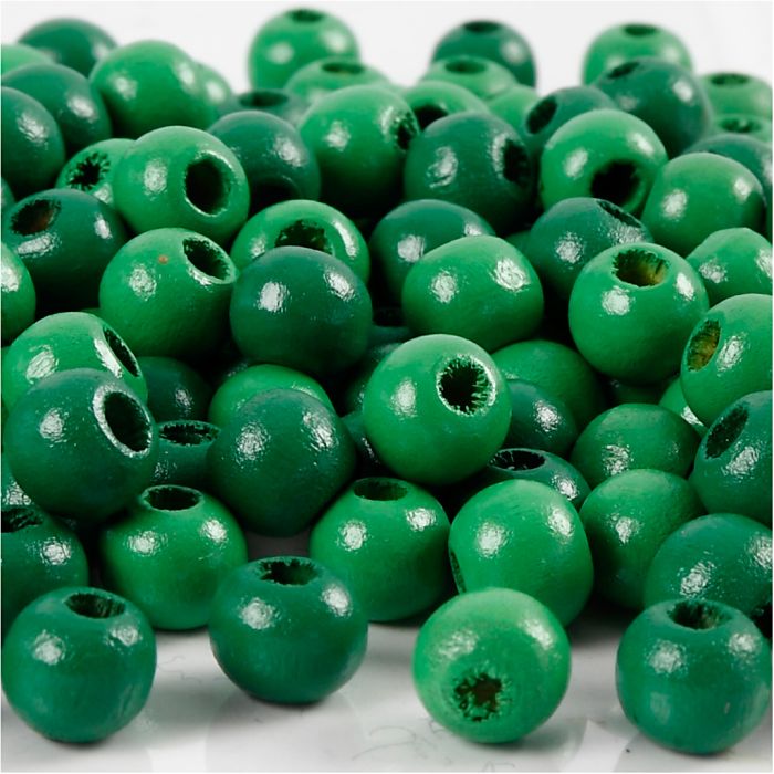 Perline in Legno, diam 8 mm, misura buco 2 mm, ca. 80 pz, verde, 15 g/ 1 conf.