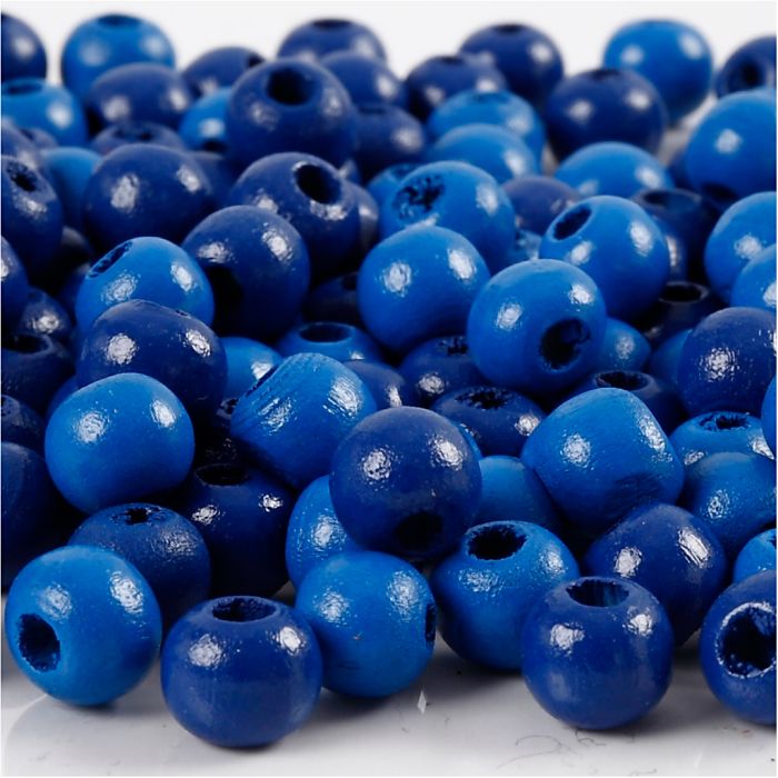 Perline in Legno, diam 8 mm, misura buco 2 mm, ca. 80 pz, blu, 15 g/ 1 conf.