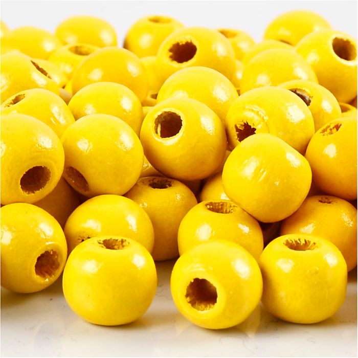 Perline in Legno, diam 10 mm, misura buco 3 mm, ca. 70 pz, giallo, 20 g/ 1 conf.