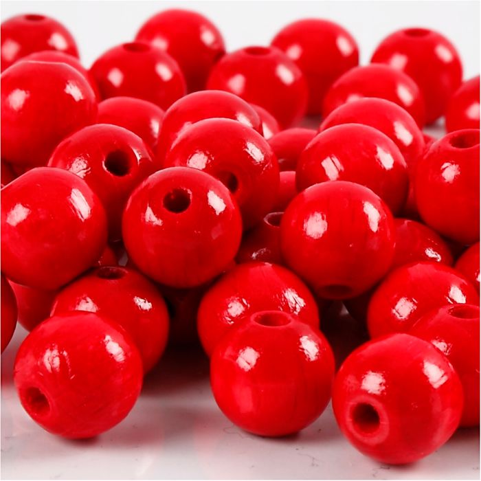 Perline in Legno, diam 10 mm, misura buco 3 mm, ca. 70 pz, rosso, 20 g/ 1 conf.