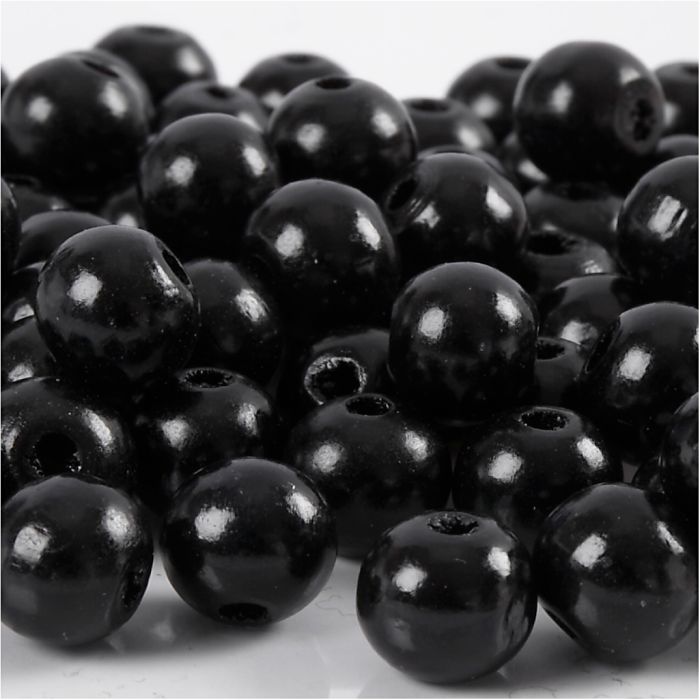 Perline in Legno, diam 10 mm, misura buco 3 mm, ca. 70 pz, nero, 20 g/ 1 conf.