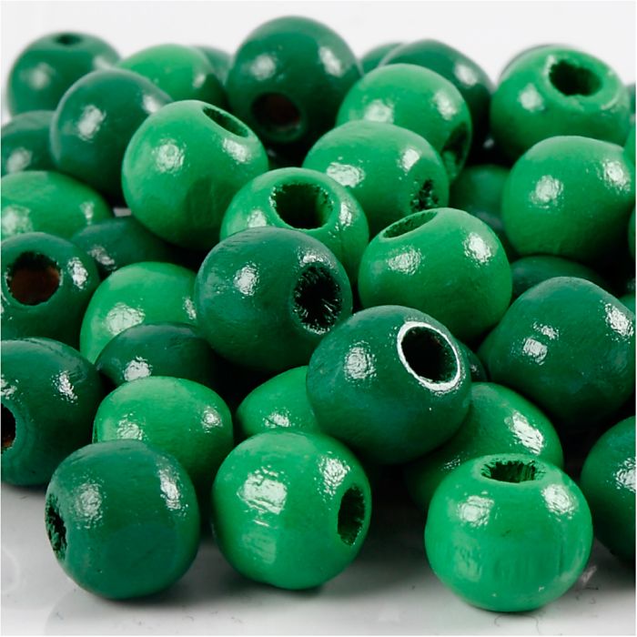 Perline in Legno, diam 10 mm, misura buco 3 mm, ca. 70 pz, verde, 20 g/ 1 conf.