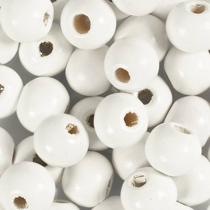Perline in Legno, diam 10 mm, misura buco 3 mm, bianco, 175 pz, 50 g/ 1 conf.