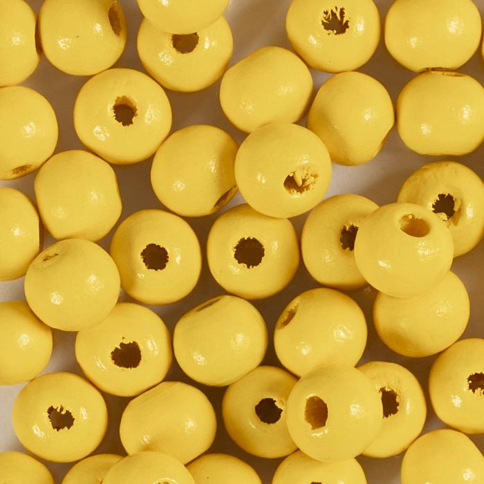 Perline in Legno, diam 8 mm, misura buco 2 mm, giallo, 50 pz/ 1 conf.