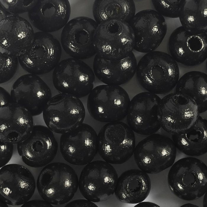 Perline in Legno, diam 8 mm, misura buco 2 mm, nero, 50 pz/ 1 conf.