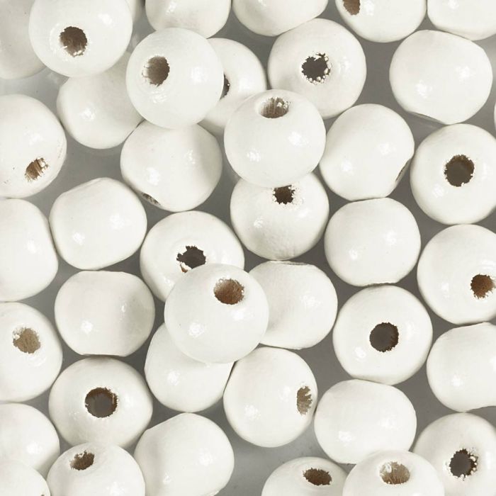 Perline in Legno, diam 8 mm, misura buco 2 mm, bianco, 50 pz/ 1 conf.