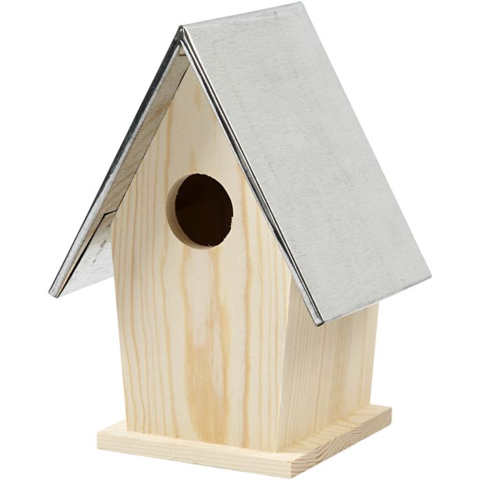 Casetta per uccelli con tetto in zinco, misura 13,5x11x19 cm, misura buco 32 mm, 1 pz