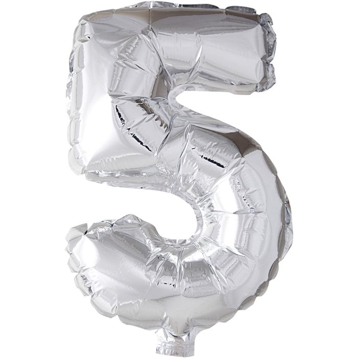 Palloncino alluminio, 5, H: 41 cm, argento, 1 pz