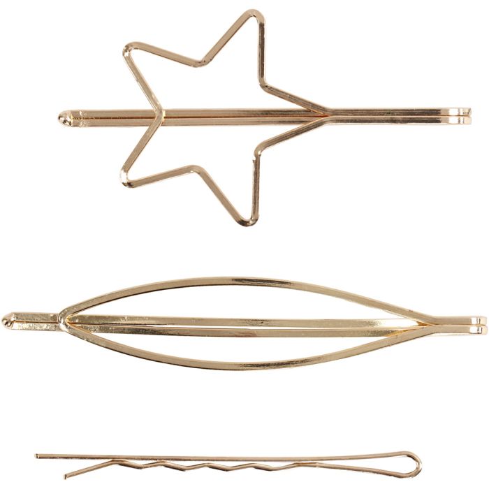 Molletta per capelli, L: 70 mm, L: 32 mm, placcato oro, 3 pz/ 1 conf.