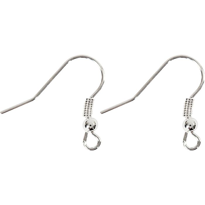 Gancetti per orecchini, L: 18 mm, placcato argento, 10 pz/ 1 conf.