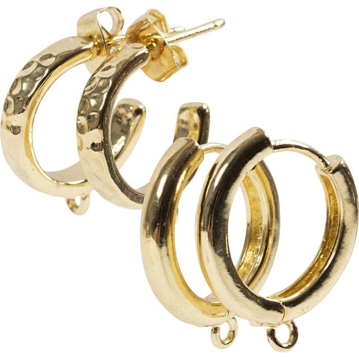 Orecchini a cerchio, diam 15 mm, spess. 3 mm, placcato oro, 2x2 paio/ 1 conf.