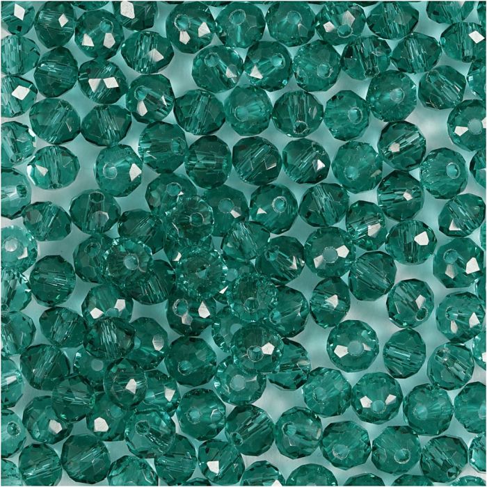 Perline Sfaccettate, diam 4 mm, misura buco 1 mm, verde, 45 pz/ 1 conf.