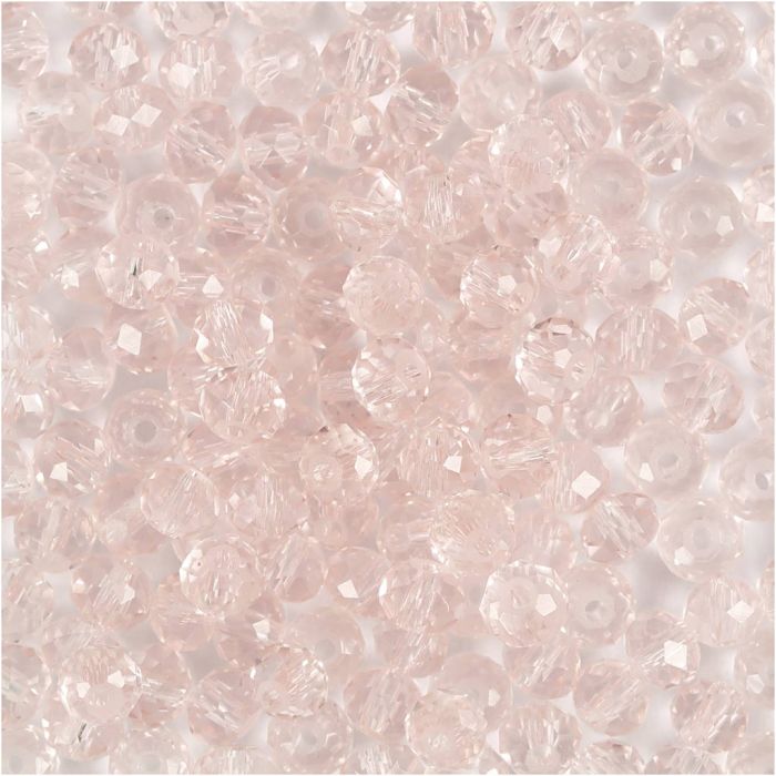 Perline Sfaccettate, diam 4 mm, misura buco 1 mm, rosato chiaro, 45 pz/ 1 conf.