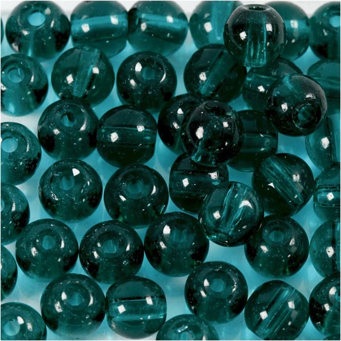 Perle in Vetro, diam 4 mm, misura buco 1 mm, verde, 45 pz/ 1 conf.
