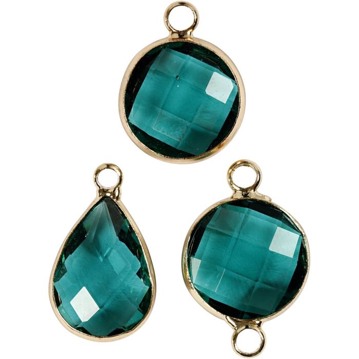 Ciondolo da gioielleria, H: 15-20 mm, misura buco 2 mm, verde, 6 pz/ 1 conf.