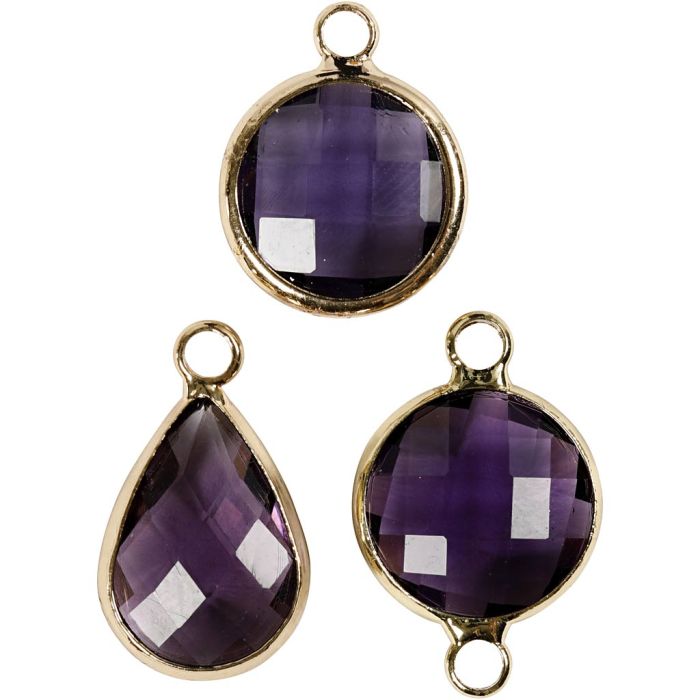 Ciondolo da gioielleria, H: 15-20 mm, misura buco 2 mm, viola, 6 pz/ 1 conf.