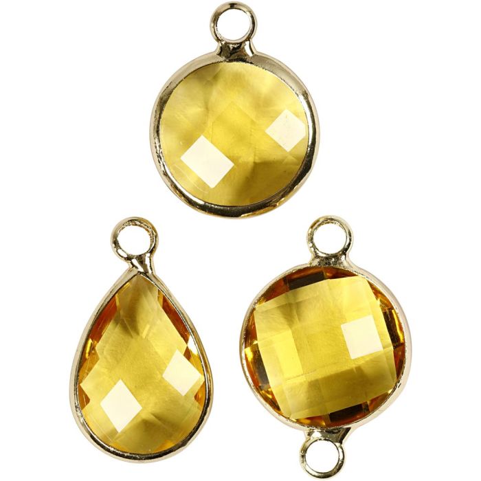 Ciondolo da gioielleria, H: 15-20 mm, misura buco 2 mm, giallo, 6 pz/ 1 conf.