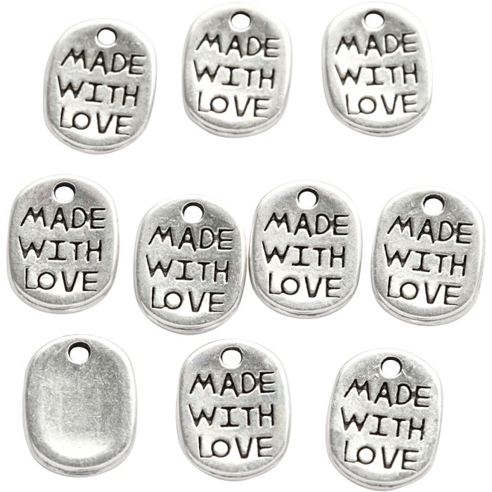 Ciondolo per gioielli, L: 12 mm, L: 8 mm, misura buco 1 mm, placcato argento, 10 pz/ 1 conf.