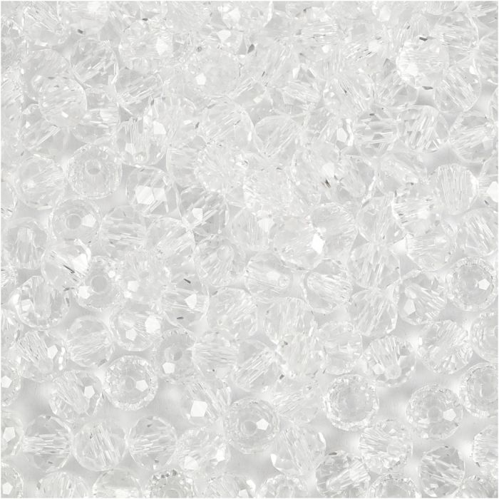 Perline Sfaccettate, misura 3x4 mm, misura buco 0,8 mm, cristallo, 100 pz/ 1 conf.