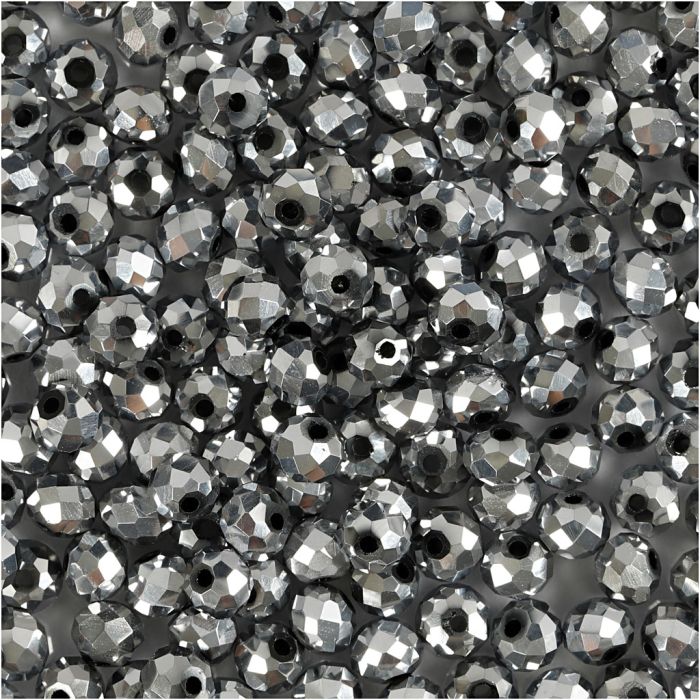 Perline Sfaccettate, misura 3x4 mm, misura buco 0,8 mm, grigio metallico, 100 pz/ 1 conf.