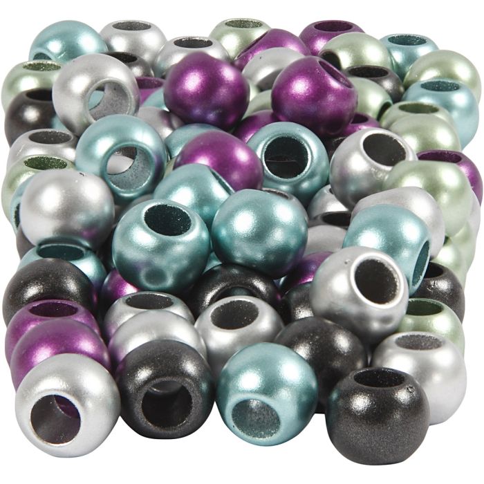 Perline pony, diam 10 mm, misura buco 4 mm, ca. 145 pz, colori metallici, 60 g, 125 ml/ 1 conf.