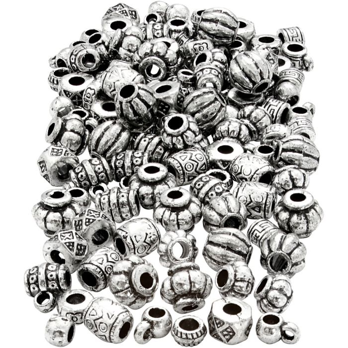 Mix perline in plastica, misura 7-11 mm, misura buco 3 mm, ca. 400 pz, 200 g/ 1 conf.