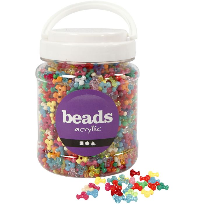 Perline triple, diam 10 mm, misura buco 2 mm, ca. 2800 pz, colori asst., 385 g, 700 ml/ 1 vasch.