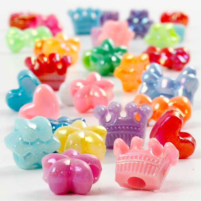 Perline in Plastica Forme Originali, diam 10 mm, misura buco 3 mm, ca. 190 pz, 65 g, 125 ml/ 1 conf.
