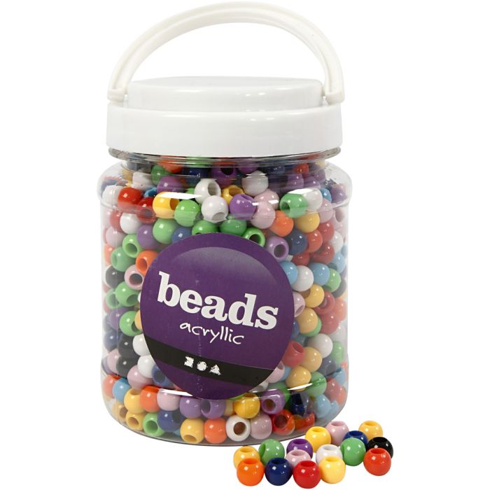 Perline pony, diam 10 mm, misura buco 4,5 mm, ca. 1135 pz, colori asst., 430 g, 700 ml/ 1 vasch.