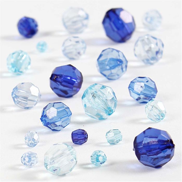 Perline sfaccettate, misura 4-12 mm, misura buco 1-2,5 mm, ca. 170 pz, armonia blu, 45 g/ 1 conf.