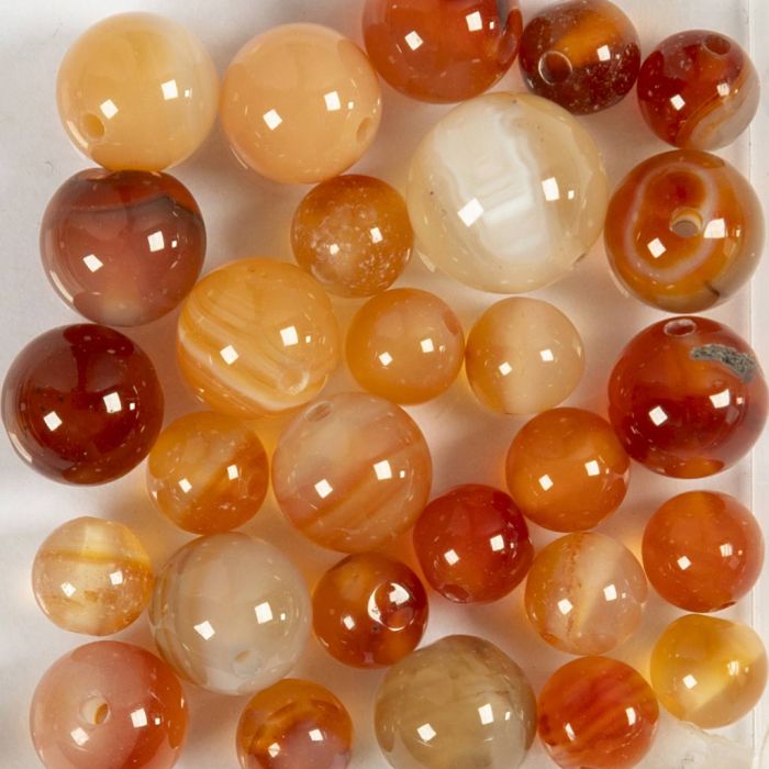 Perline di agata, diam 6+8+10 mm, misura buco 0,9-1 mm, marrone chiaro, 28 pz/ 1 conf.