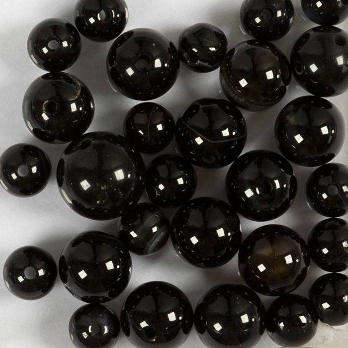 Perline di agata, diam 6+8+10 mm, misura buco 0,9-1 mm, nero, 28 pz/ 1 conf.