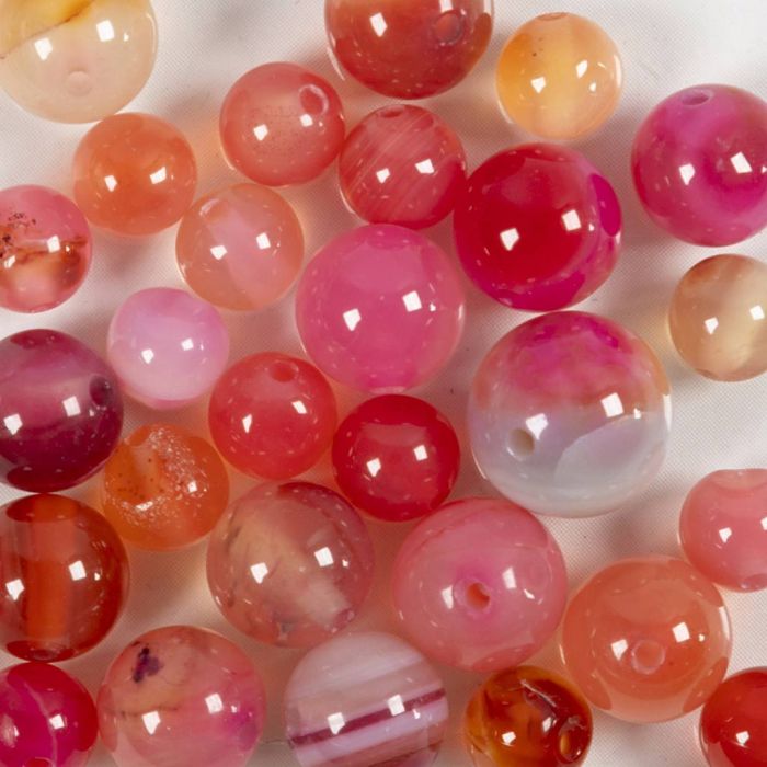 Perline di agata, diam 6+8+10 mm, misura buco 0,9-1 mm, beige, rosato, 28 pz/ 1 conf.