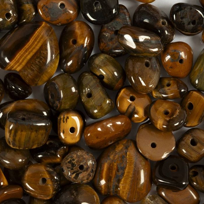 Perline di cristallo, Occhio di tigre, diam 7-12 mm, misura buco 1 mm, marrone, 63 pz/ 1 conf.