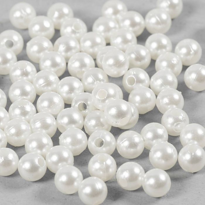 Perline di Cera, diam 6 mm, misura buco 1,9 mm, madreperla, 65 pz/ 1 conf.
