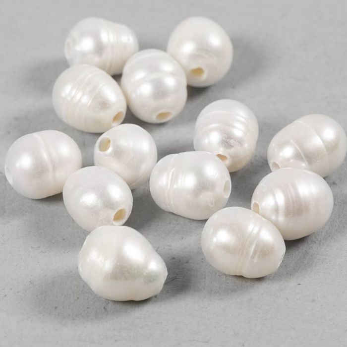 Perle d'acqua dolce, diam 9-11 mm, misura buco 2 mm, Forata longitudinalmente, madreperla, 13 pz/ 1 conf.